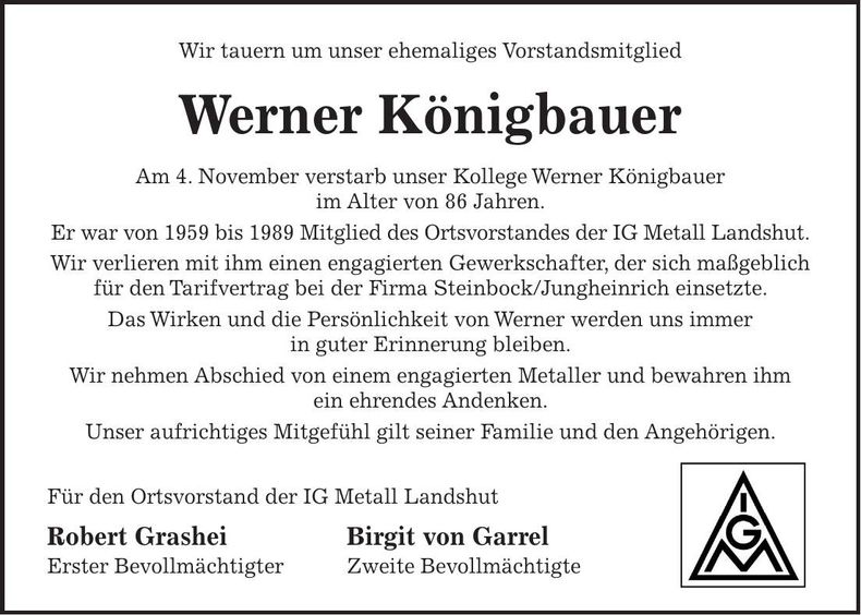 Traueranzeige Werner Königbauer