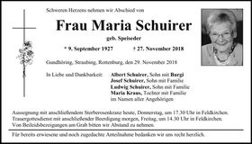 Traueranzeige Maria Schuirer