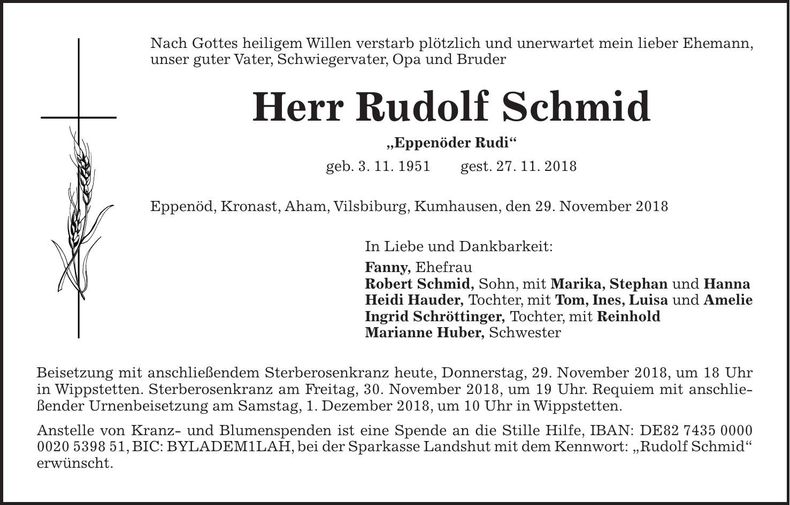 Traueranzeige Rudolf Schmid