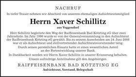 Traueranzeige Xaver Schillitz