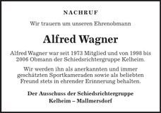 Traueranzeige Alfred Wagner