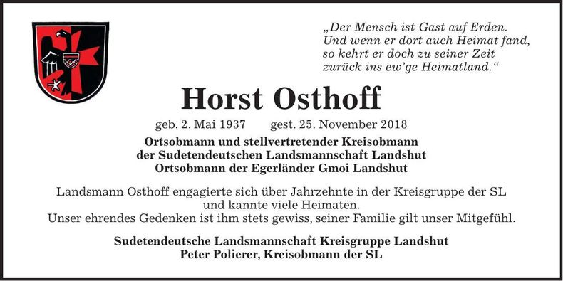 Traueranzeige Horst Osthoff