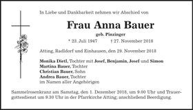 Traueranzeige Anna Bauer