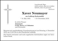 Traueranzeige Xaver Neumayer