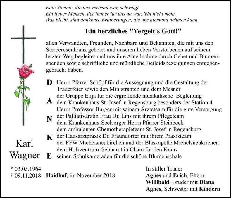 Traueranzeige Karl Wagner