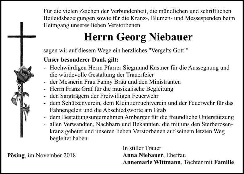 Traueranzeige Georg Niebauer