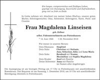 Traueranzeige Magdalena Linseisen