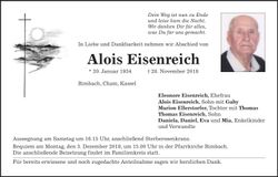 Traueranzeige Alois Eisenreich