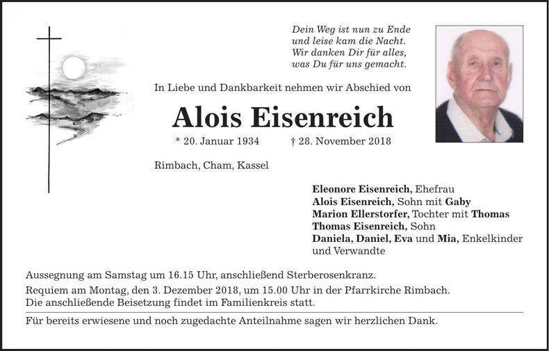 Traueranzeige Alois Eisenreich