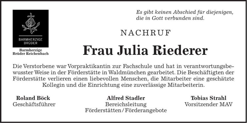 Traueranzeige Julia Riederer