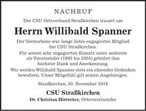Traueranzeige Willibald Spanner