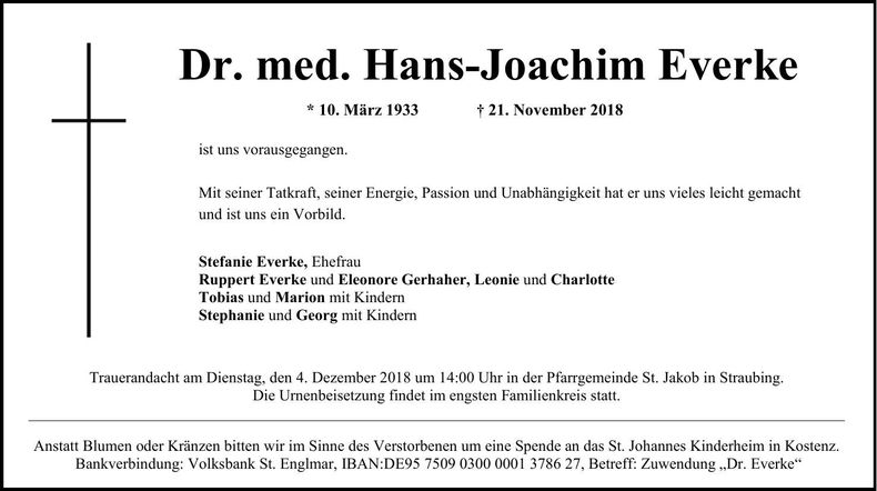 Traueranzeige Hans-Joachim Everke
