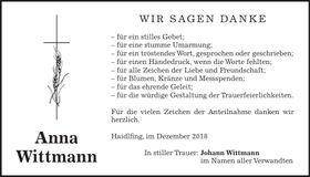 Traueranzeige Anna Wittmann