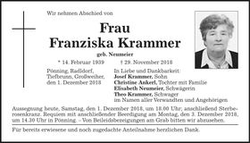 Traueranzeige Franziska Krammer