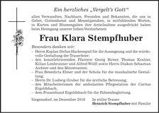 Traueranzeige Klara Stempfhuber