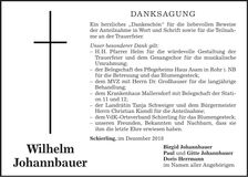 Traueranzeige Wilhelm Johannbauer