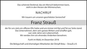 Traueranzeige Franz Strauß