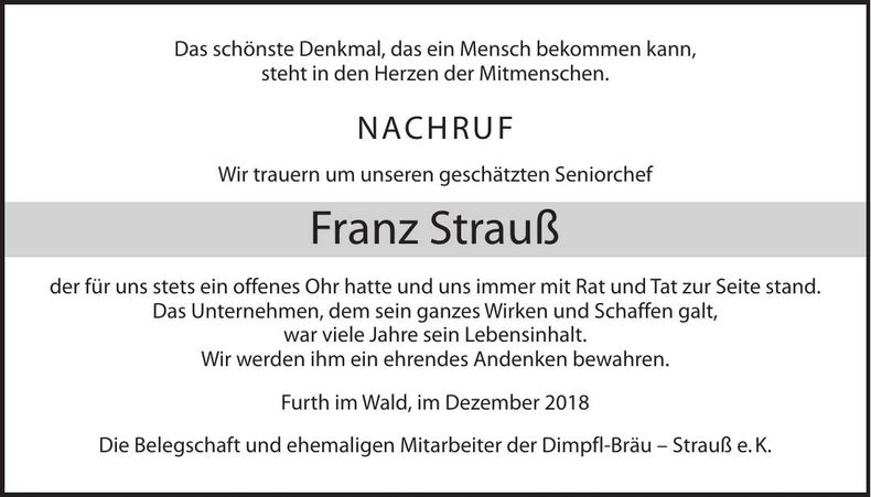 Traueranzeige Franz Strauß