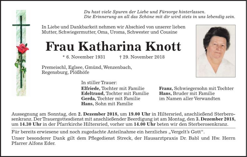 Traueranzeige Katharina Knott