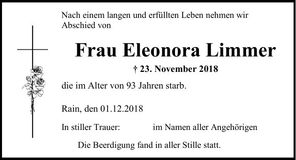 Traueranzeige Eleonora Limmer