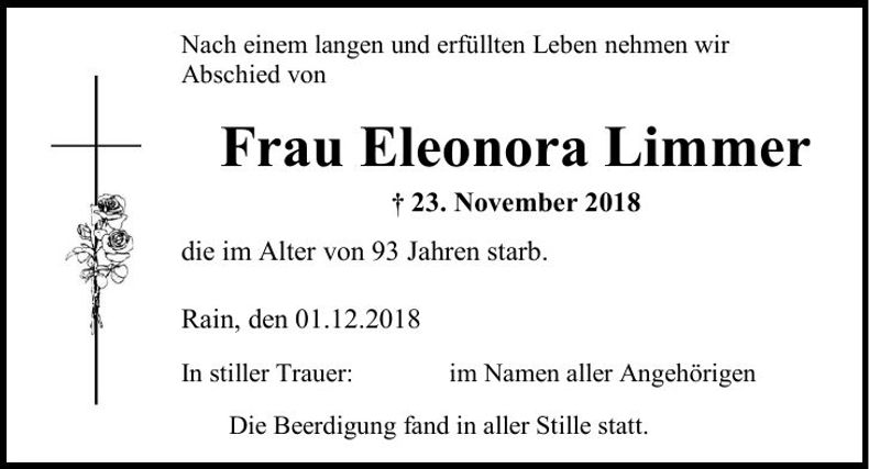 Traueranzeige Eleonora Limmer
