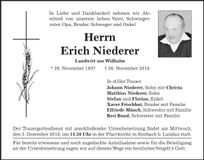 Traueranzeige Erich Niederer