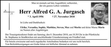 Traueranzeige Alfred Jurgasch