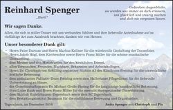Traueranzeige Reinhard Spenger
