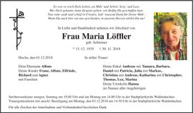 Traueranzeige Maria Löffler