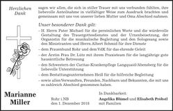 Traueranzeige Marianne Miller