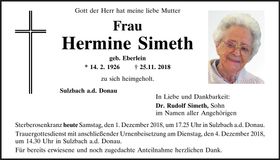 Traueranzeige Simeth Hermine