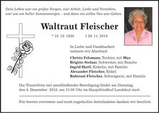Traueranzeige Waltraut Fleischer