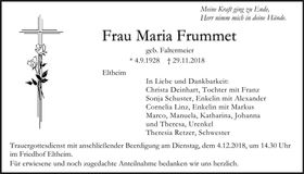 Traueranzeige Maria Frummet