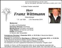 Traueranzeige Franz Wittmann