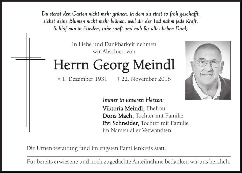 Traueranzeige Georg Meindl