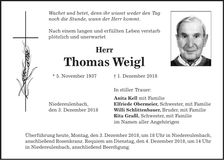 Traueranzeige Thomas Weigl