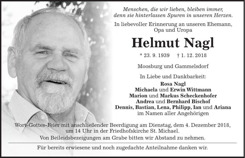 Traueranzeige Helmut Nagl