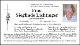 Traueranzeige Sieglinde Lichtinger