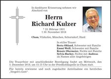 Traueranzeige Richard Kulzer