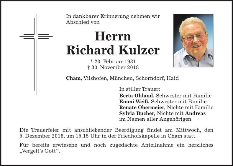 Traueranzeige Richard Kulzer
