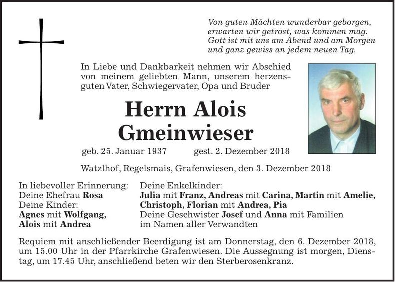 Traueranzeige Alois Gmeinwieser