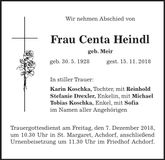 Traueranzeige Centa Heindl