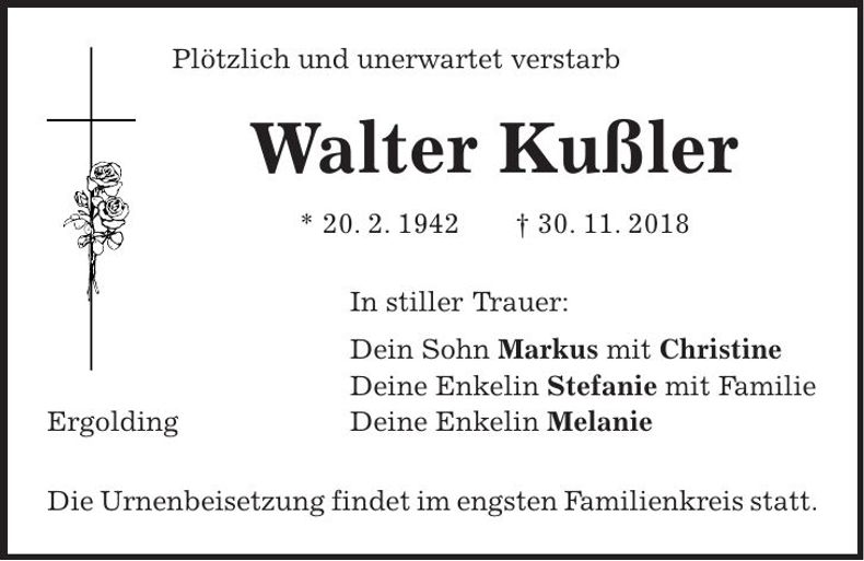 Traueranzeige Walter Kußler