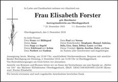 Traueranzeige Elisabeth Forster