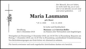 Traueranzeige Maria Laumann