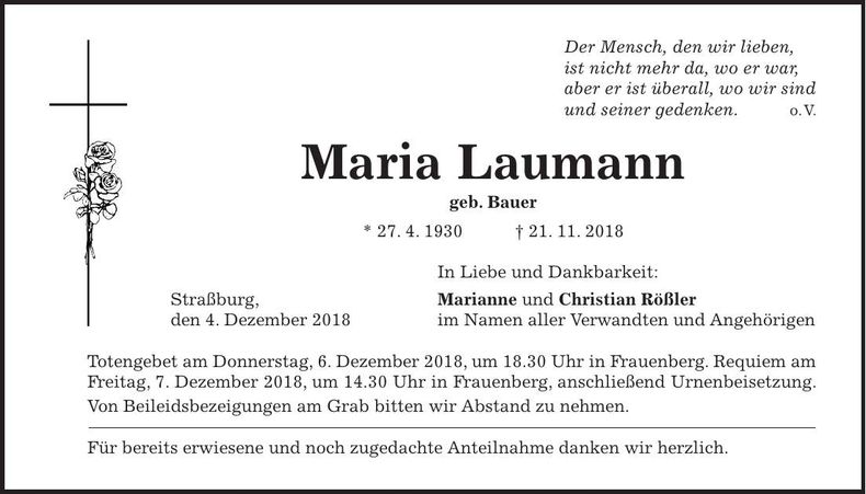 Traueranzeige Maria Laumann