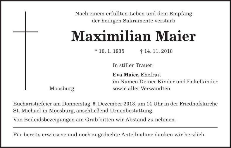 Traueranzeige Maximilian Maier