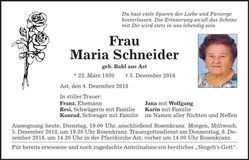 Traueranzeige Maria Schneider