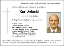 Traueranzeige Karl Schmid