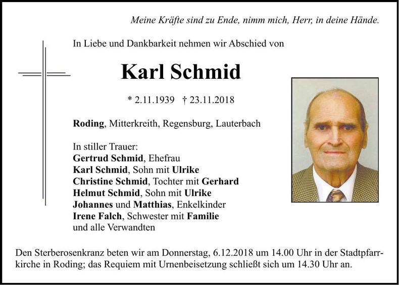Traueranzeige Karl Schmid